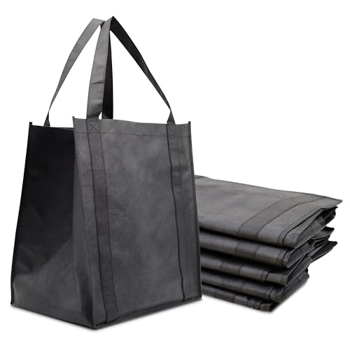 Novel Box 5Pack Non-Woven Reusable Reinforced Tote Bags 13x15x10in with Handle-Heavy Duty Foldable Bag for Groceries & Picnic - color: Black