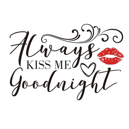 PLIGREAT 2 Sheets Romantic Red Lip Wall Sticker Always Kiss Me Goodnight Quotes Wall Decals Love Art Letters Removable Stickers for Bedroom Living Room Bathroom Decor Couples Home Decor - style: Kiss Me Goodnight