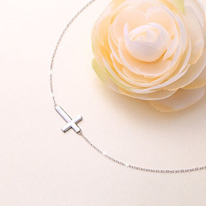 DAOCHONG S925 Sterling Silver Sideways Cross Choker Necklace 14+4 Inch - color: 1Silver