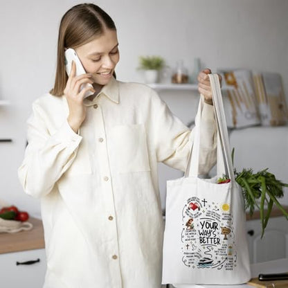 Chicimln Christian Goose Tote Bag, off to Praise the Lord Bible Verse Canvas Tote Bags - color: White 07
