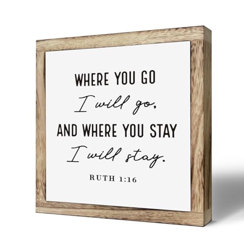 Christian Wood Decor, “Where You Go I Will Go” Ruth 1:16 Scripture Wall Art, Bible Verse Box Plaque 9.8×9.8in, Religious Home and Bedroom Decoration, Faith-Based Gift and Inspirational Decor - color: Christian 13