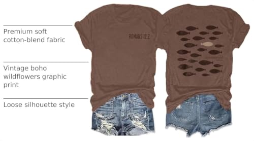 Christian T-Shirt Women Faith Inspirational Graphic Shirts Tee Short Sleeve Religious Bible T Shirt Tops - color: Coffee Brown-1, size: Medium