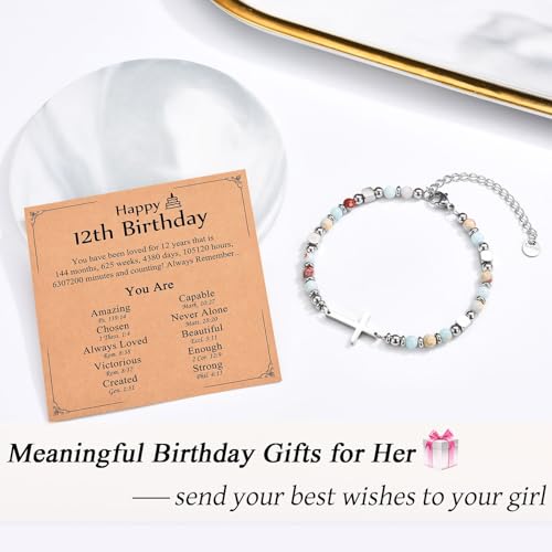 Christian Gifts for Women Girls, Religious Cross Bracelet - color: Happy 12th Birthday