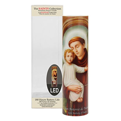 Saints Collection St. Anthony Flickering LED Prayer Candle - English & Spanish Prayers, Unique Religious Decoration for Altar, Mantle or Home - size: 1 Count, style: St Anthony