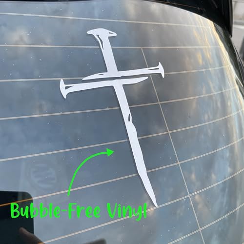 GRITKULTURE Cross of Nails Christian Vinyl Decal Sticker for Cars, Trucks, Laptops, Jesus Christ, Religious, Window Decal Sticker (Reflective Silver) - color: Reflective Silver