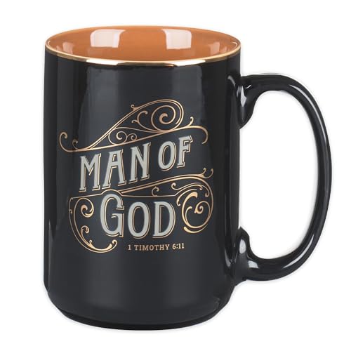 Christian Art Gifts Large Ceramic Inspirational Scripture Coffee & Tea Mug for Men: Man of God Encouraging Bible Verse, Sturdy Golden, Non-toxic Novelty Hot/Cold Beverage Cup, Black & Brown, 14 oz. - color: Black & Brown/Man of God