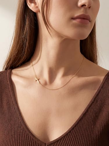 NORBU 18K Gold Cross Necklaces for Women, S925 Sideways Cross Necklace