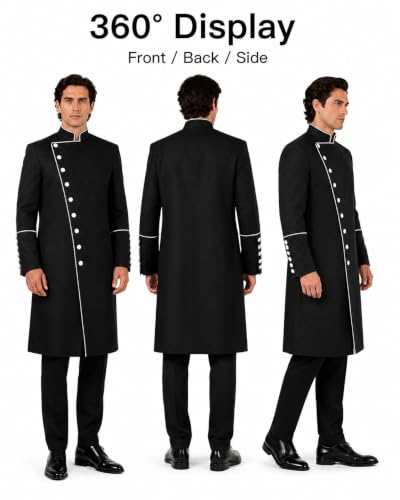 Clergy Robes for Men Stand Collar Pastor Robe Long Cassock Jacket Minister Preacher Costume Cosplay for Halloween - color: Black, size: X-Large
