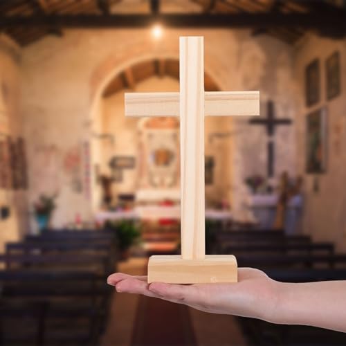 Suzile 20 Pcs Wooden Crosses for Craft Centerpiece Bulk Christian Nativity Tabletop Standing Baptism Religious Church Cross Sunday School First Communion Easter Party Favors, 8.66 x 4.72 Inch