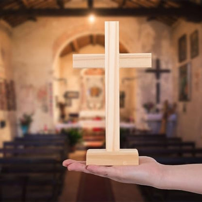 Suzile 24 Pcs Wooden Crosses for Craft Centerpiece Bulk Christian Nativity Tabletop Standing Baptism Religious Church Cross Sunday School First Communion Easter Party Favors, 8.66 x 4.72 Inch