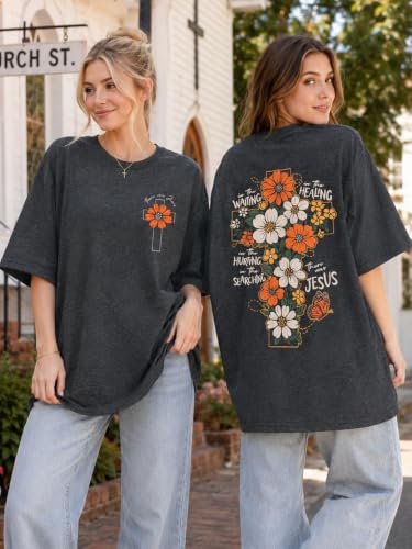 Christian Shirts Women Oversized Jesus God T Shirts Bible Verse Tees Tops - color: A-grey, size: Large