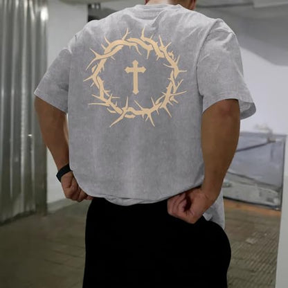 Mens Faith Over Fear Christian Shirts Jesus God Religious Bible Verse Cross Tshirt Oversized Acid Wash Graphic Tees - color: Light Gray, size: Small