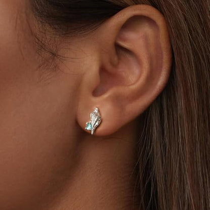 Cute Stud Earrings for Women Dachshund Koi Fish Sea Star Sea Turtle Sea Conch Earrings 14K Gold Plated Dainty Stud Earring funky Jewerly - color: Silver Sea Conch