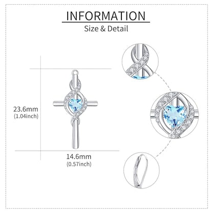 ONEFINITY Cross Earrings for Women 925 Sterling Silver Cross Birthstone Dangle Drop Earrings Infinity Cross Religious Jewelry Gifts for Women - color: 03-Mar-Created Aquamarine