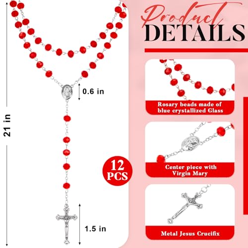 ROCEEI 12/24 Set Catholic Rosary Beads Necklace Bulk - color: Red