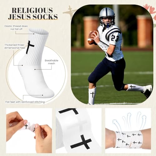 TrelaCo 2 Sets Cross Grip Socks with 2 Pcs Christian Athletic Tape Jesus Soccer Grip Socks Cotton Sports Athletic Tape Serrated Edges for Easter Gifts Football Baseball(White,Cross) - color: White