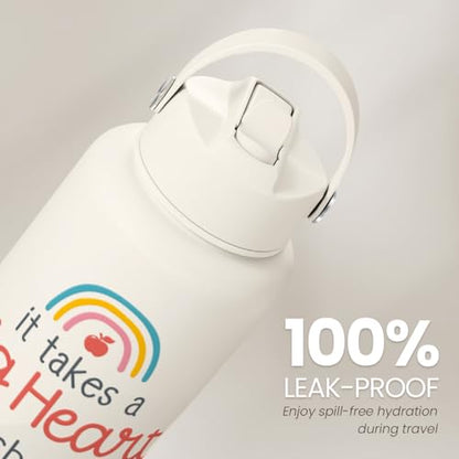 SANDJEST Teacher Appreciation Gifts - It Takes a Big Heart to Shape Little Minds Water Bottle 32oz Stainless Steel Insulated with Lid, Teacher Gifts from Students for Teacher's Day Back to School - color: Teacher