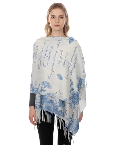 Prayer Shawls for Women Inspirational Scripture Scarf Wrap - color: Blue