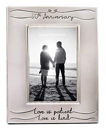 Haysom Interiors Beautiful Two Tone Silver Plated 50th Anniversary 4" x 6" Picture Frame with Black Velvet | Unique and Thoughtful Gift Idea by Happy Homewares - size: 50th Anniversary