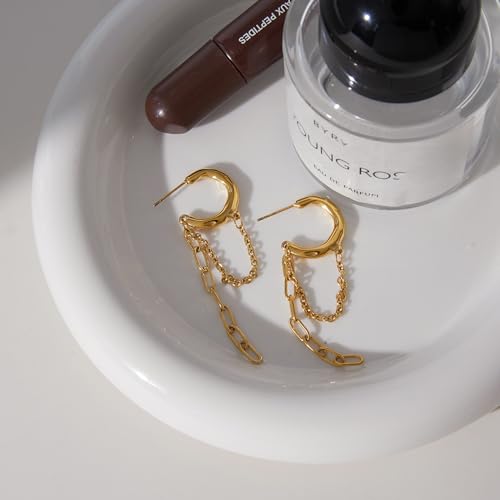 Gold Dangle Earrings for Women，Tassel Hoop Earrings with Charms - color: C