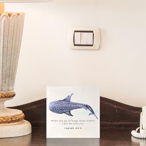 Christian Signs Desk Home Decor,Ocean Whale Isaiah 43:2 Bible Verse Wooden Box Sign, Christian Wood Signs for Home Office Desk Shelf Table Decor, 5x5 Inch - color: Whale Isaiah 43:2