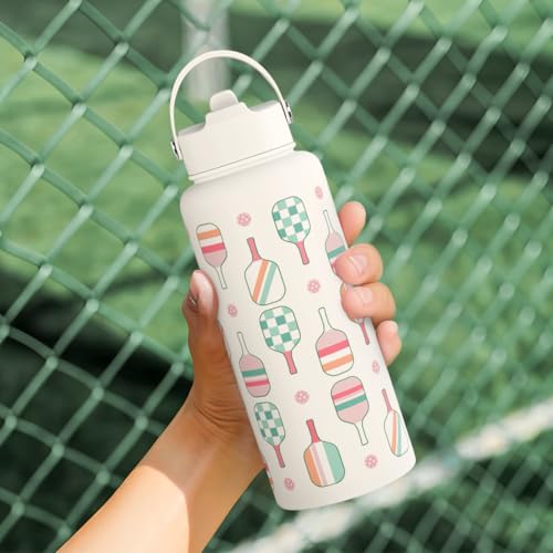 SANDJEST Pickleball Water Bottle 32oz Stainless Steel Insulated Vaccum with Lid, Pickleball Gifts for Pickleball Players, Pickleball Lovers, Women Girls Ladies - color: Pickleball