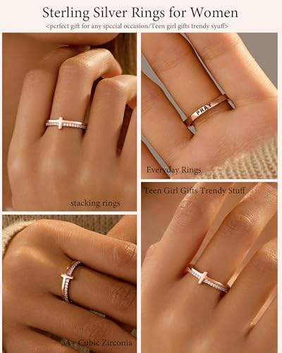 SUYACS 14K Gold Plated Cross Pray Rings for Women Daughter - color: Rose Gold, size: 8