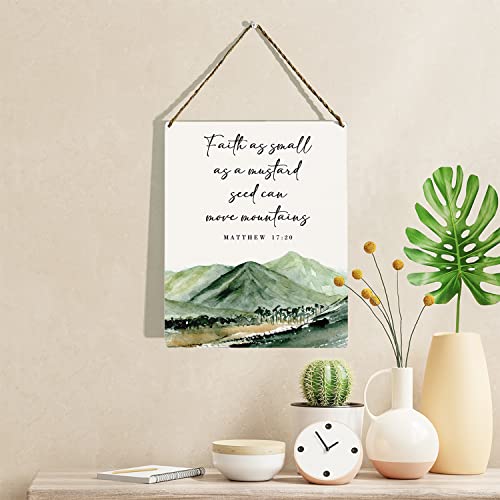 Bible Verse Wall Decor Wooden Hanging Sign, Christian Wall Decor, Faith As Small As A Mustard Seed Can Move Mountains Matthew 17:20, Scripture Wall Art Decor for Farmhouse Home Office, 8 x 10 Inches - color: Matthew 17:20