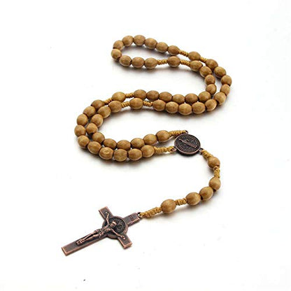 Handmade Wooden Wood Beads Catholic Rosary Crucifix Cross Pendant Necklace Bethlehem Christian Prayer Holy Jerusalem Holyland Y Necklace for Women Men Unisex Jewelry Gift - color: B brown