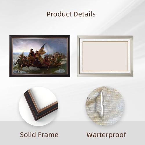 Black Framed Washington Crossing the Delaware Canvas Wall Art by Emanuel Leutze Vintage Classic Oil Paintings Reproduction Poster American Revolution War Historical Painting Home Decor 16x20inch - color: Crossing - Black Frame, size: 16"L x 20"W