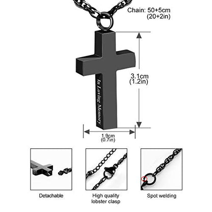 Cremation Cross Necklace for Ashes Stainless Steel Cross Urn Necklace Ashes Holder Memorial Jewelry-In Loving Memory - color: Black, style: Non-customize