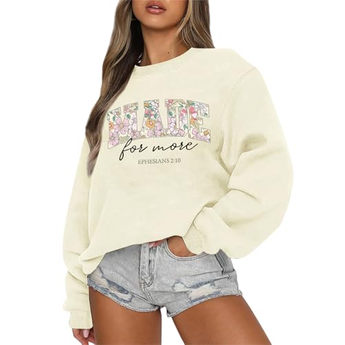 Christian Made for More Sweatshirts for Women Jesus Faith Bible Verse Shirt Oversized Inspirational Hoodie Pullover - color: Deep Apricot, size: Medium