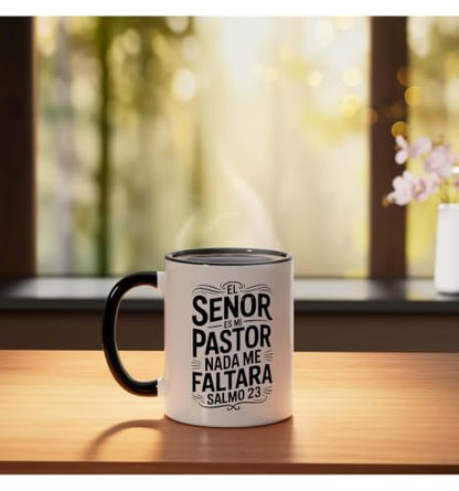 Spanish Christian With a Bible Verse Quote El Senor Es Mi Ceramic Mug, Black/White, 11oz - color: Black/White, size: 11 Ounces