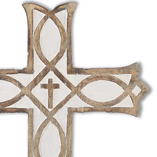 Wooden Catholic Crucifix Christian Cross Wall Hanging Church Altar Decor - color: White Wash Finish