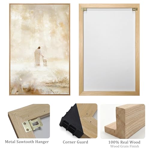 Large Framed Christian 3 Piece Wall Art Jesus Leaves the 99 Sheep, 24X36 in - color: Leaves the 99, size: 24"W x 36"H