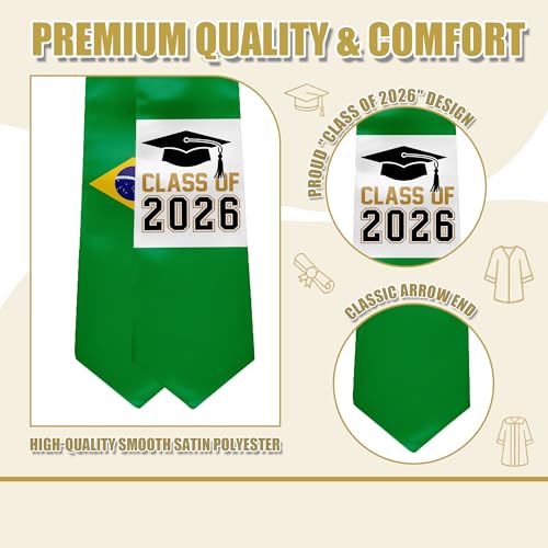 National Flag Graduation Stole Sash - 72" Long Unisex Honors Stole for Students - color: Brazil