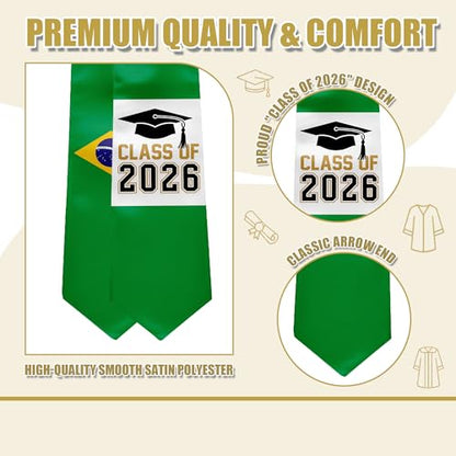National Flag Graduation Stole Sash - 72" Long Unisex Honors Stole for Students - color: Brazil