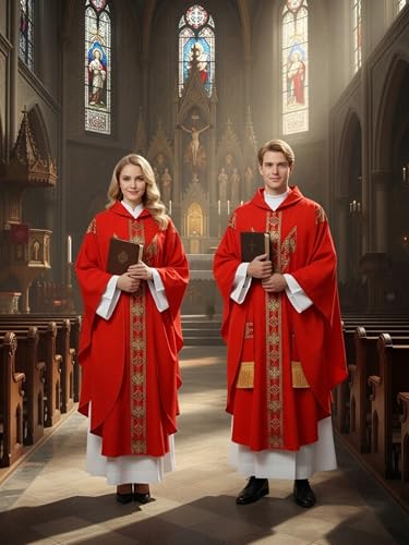 FAD-4U Church Catholic Priest Chasubles Vestments for Church Mass Vestments Robe with Stole - color: Red&gold