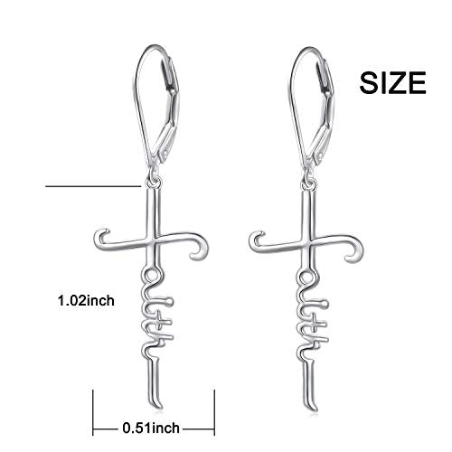 925 Sterling Silver Infinity Love of God Simple Dainty Faith Cross Dangle Earrings Religious Gift for Women - color: Faith
