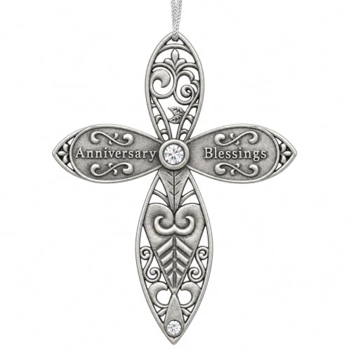 Anniversary Blessings Cross Ornament, Decorative Jeweled Cross Christmas Ornament, Religious for Couple, Husband, Wife, Parents or Grandparents, Christian Cross with Gems, 3.5 Inch