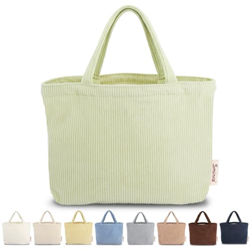 Sminra Small Bible Tote Bag for Women, Corduroy or Quilted Mini Tote Bag - color: Dusty Green