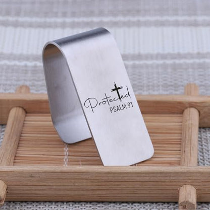 FEELMEM Protected Psalm 91 Stainless Steel Car Visor Clip Inspirational Bible Verse Gift Driving Safety Prayer Religious Gift