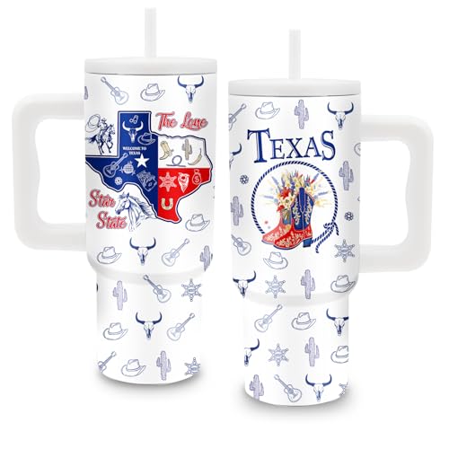 Western Texas Gift, 24 oz Texas Tumbler with Handle and Straw, Insulated - color: Texas
