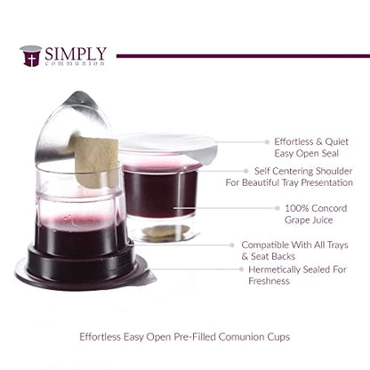 Simply Communion Prefilled Communion Cups 1600 Count | Concord Grape Juice & Bread | Tray & Seatback Pew Compatible | Easy-Open - size: 1,600 - Box