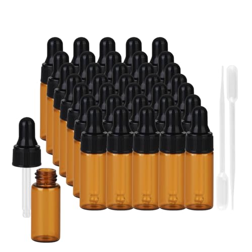 36-Piece Mini Dropper Bottle Set 5ml Small-Capacity Essential Oil Amber Dropper Empty Bottles Suitable for Cuticle Care Oils, Cosmetic Perfumes, and Liquid Travel Sample Containers - color: Amber, size: 5ML