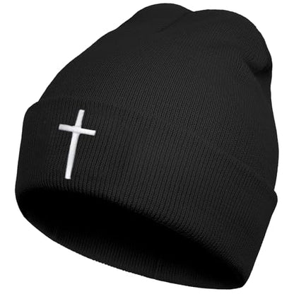Beanies for Men & Women - Knit Beanie, Warm & Soft Beanie hat, Daily Knit Hat - color: Embroidered Cross