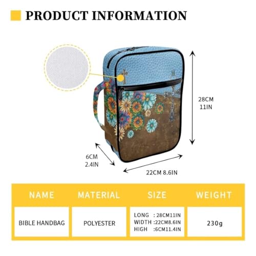 Coldinair Floral Cross Bible Cover for Women,Canvas Carrying Book Case Church Bag Bible Holder with Handle and Zippered Pocket - color: Floral Cross