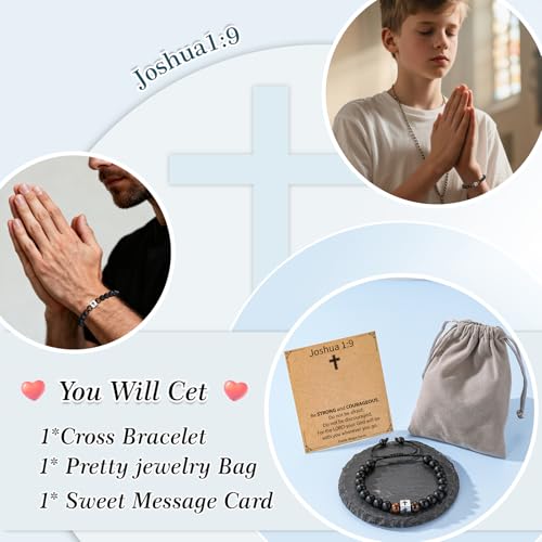 Cross Bracelet Beads Christian Bracelet for Boys Birthday Religion Gifts - style: Joshua 1:9