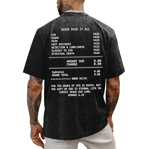 Christian Faith God Shirts for Men Jesus Bible Verse Acid Wash Shirt Oversized Religious Tshirts Vintage Graphic Tees - color: Black, size: X-Large