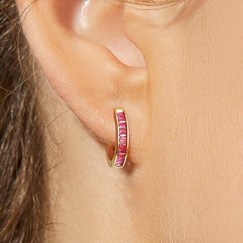 14K Gold Huggie Earrings for Women Silver Huggie Hoop Earrings Cubic Zirconia Huggie Earrings Stud Earrings Lightweight Dainty Hypoallergenic Earrings Jewelry Gifts - color: Gold Hot Pink CZ Huggies